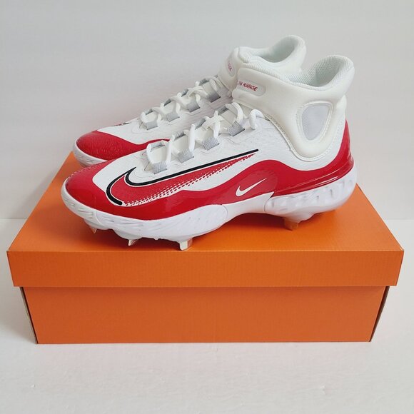 Nike Alpha Huarache Elite 4 Mid Baseball Cleats FD2744-105 Size 10 White Red